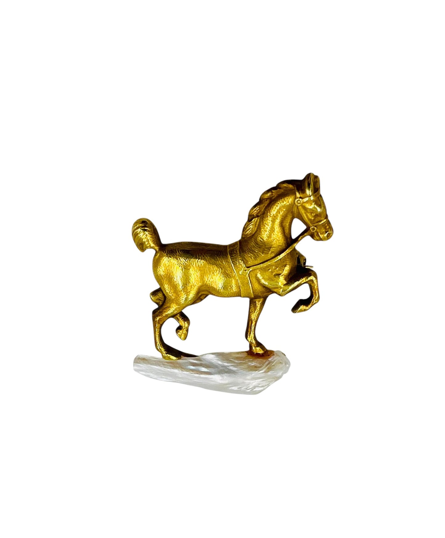 Art Nouveau Yellow Gold Horse On A Pearl Rock Brooch Circa 1900