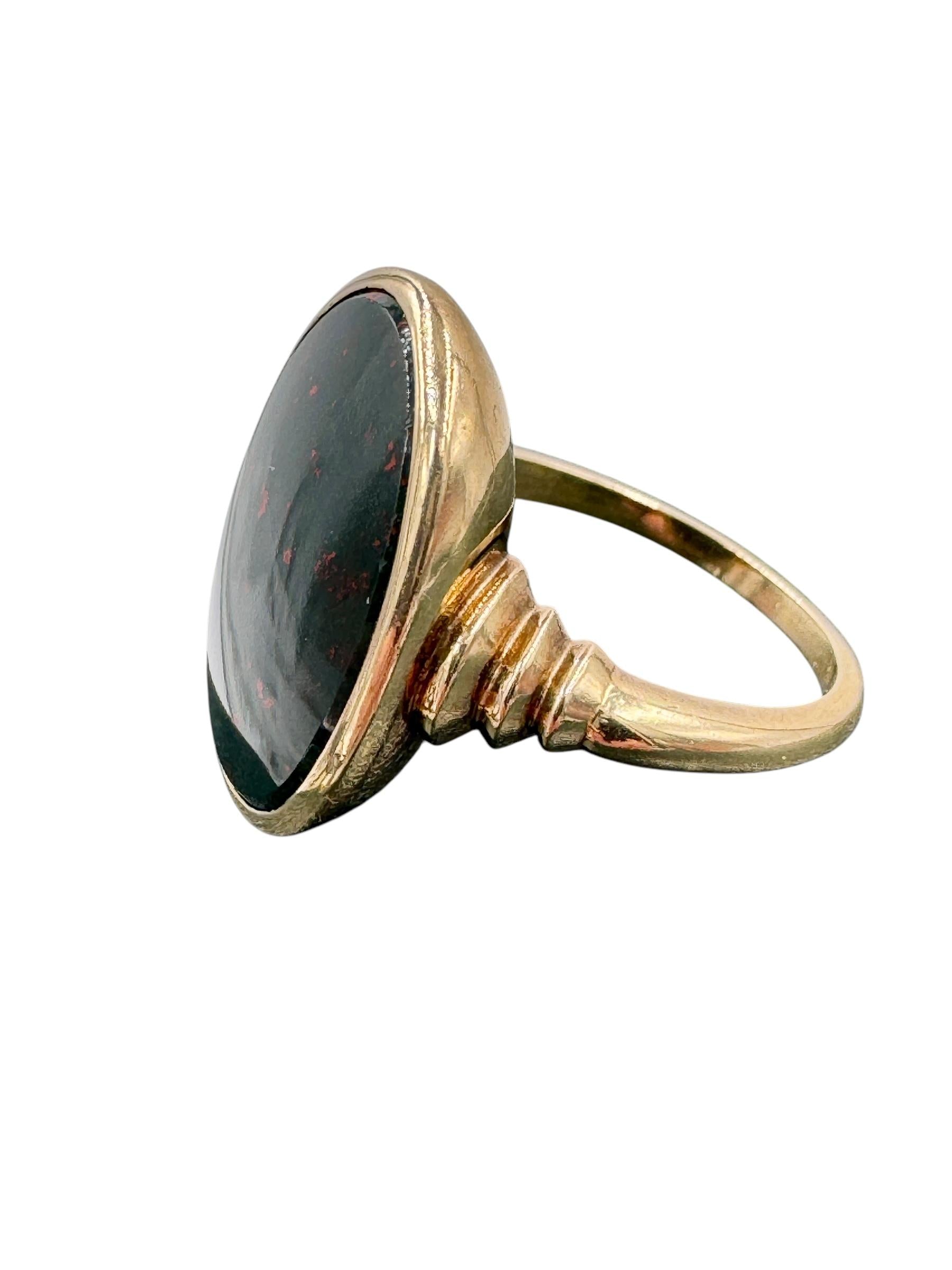 Vintage 14k Yellow Gold Bloodstone Oval Ring