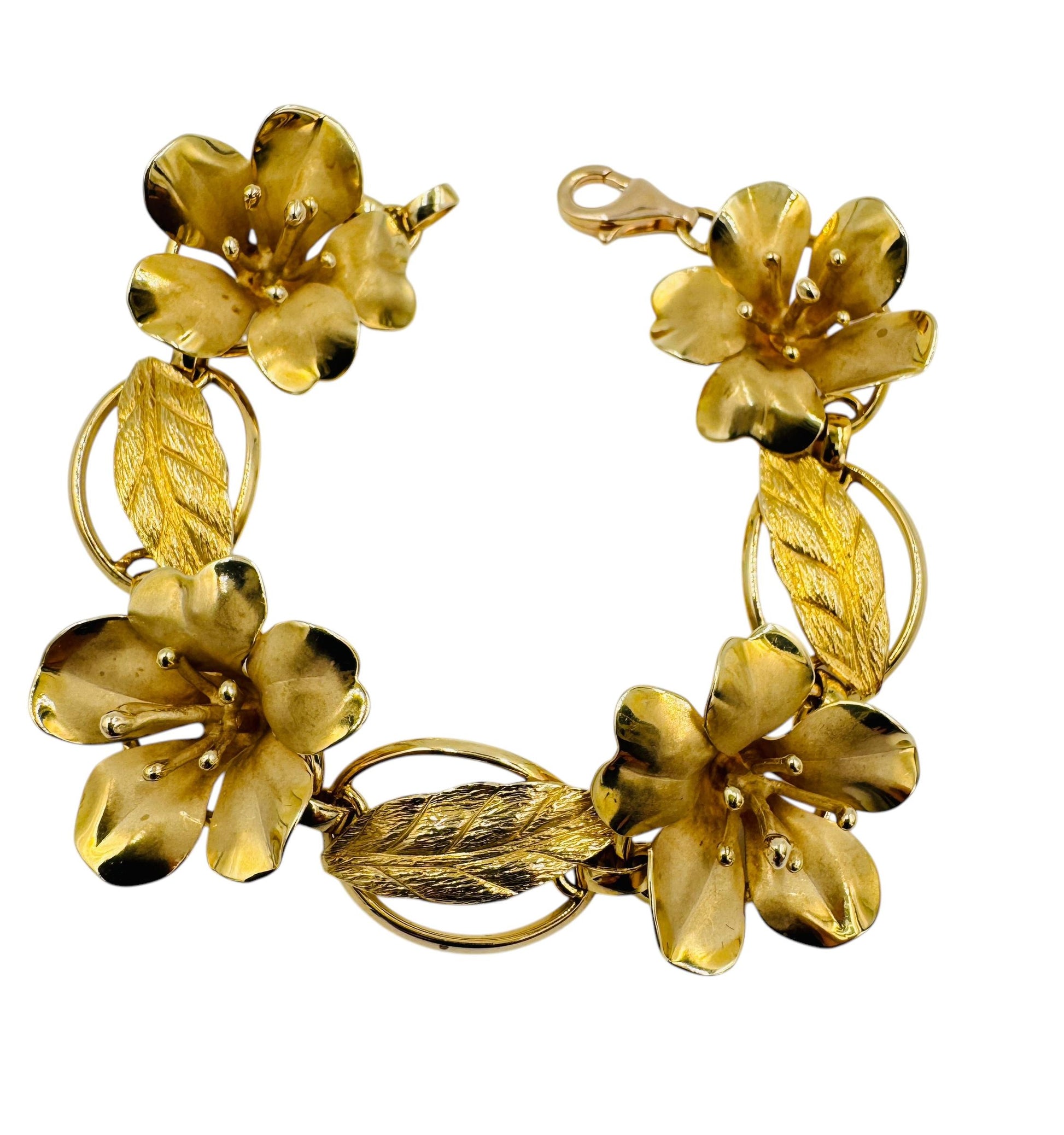 Estate 1950's 14k Gold Flower Leaf Bracelet