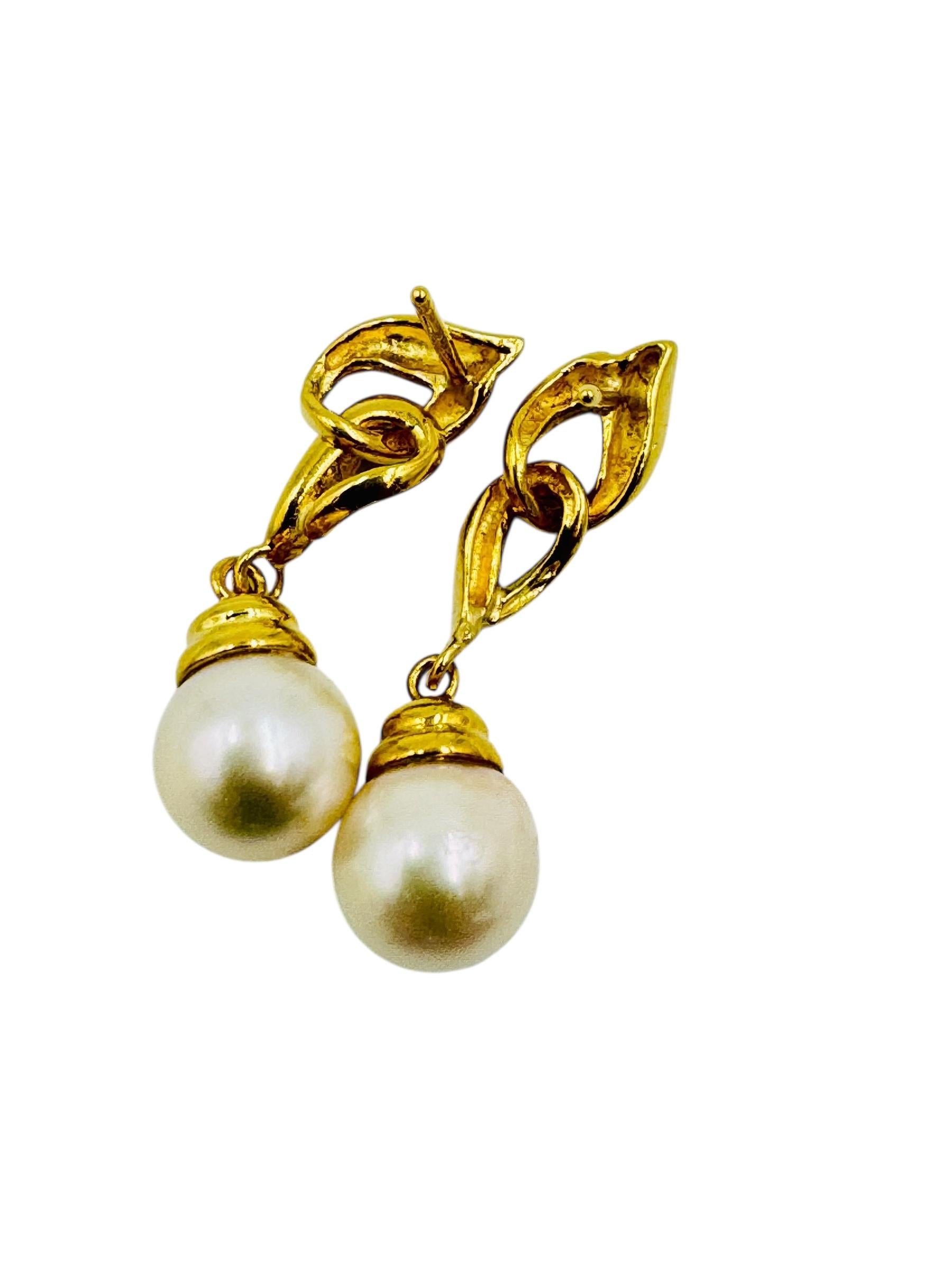 Vintage 18k Yellow Gold Pearl Drop Earrings