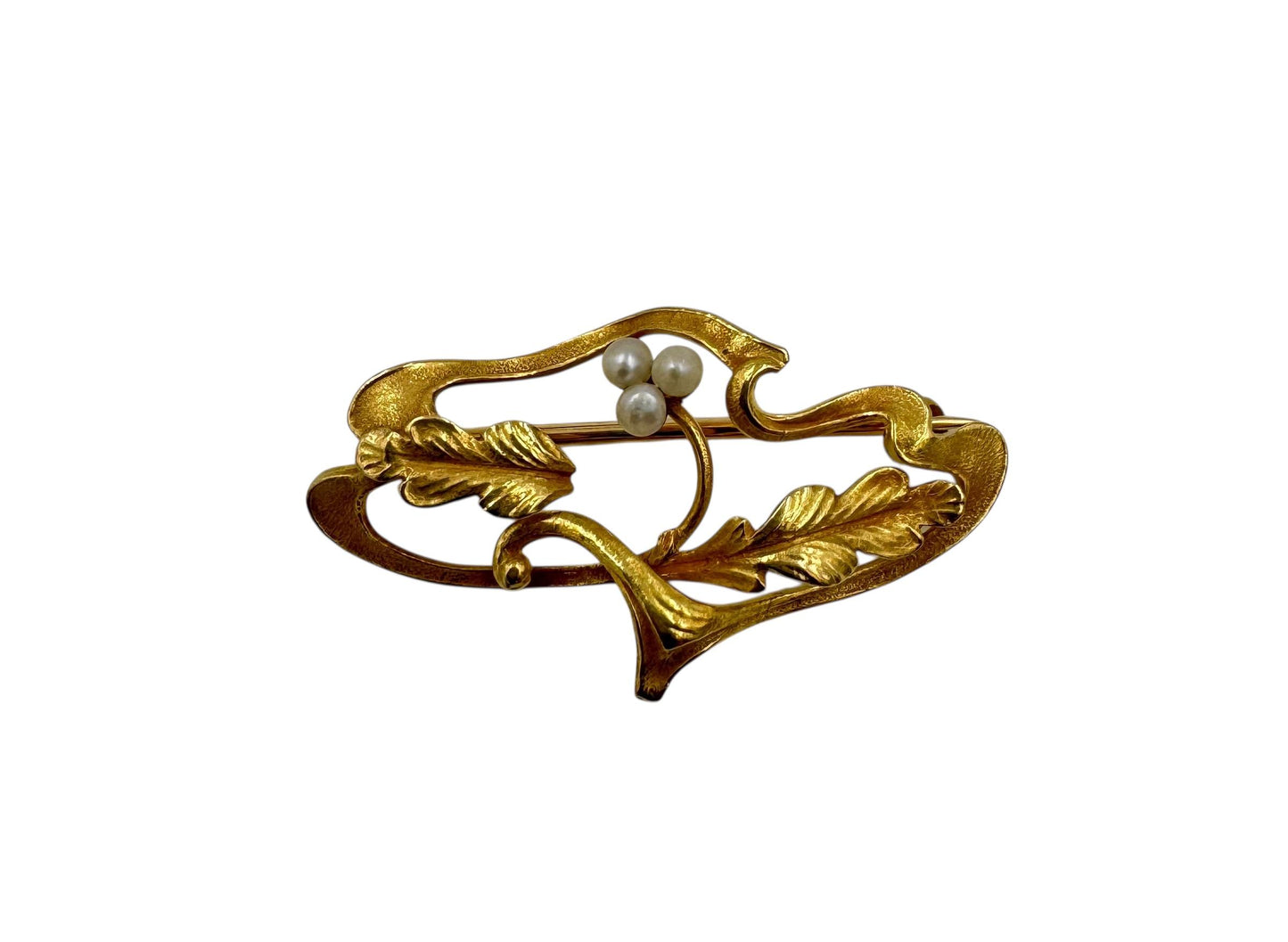 Art Nouveau 14k gold Signed Pearl Brooch Pin