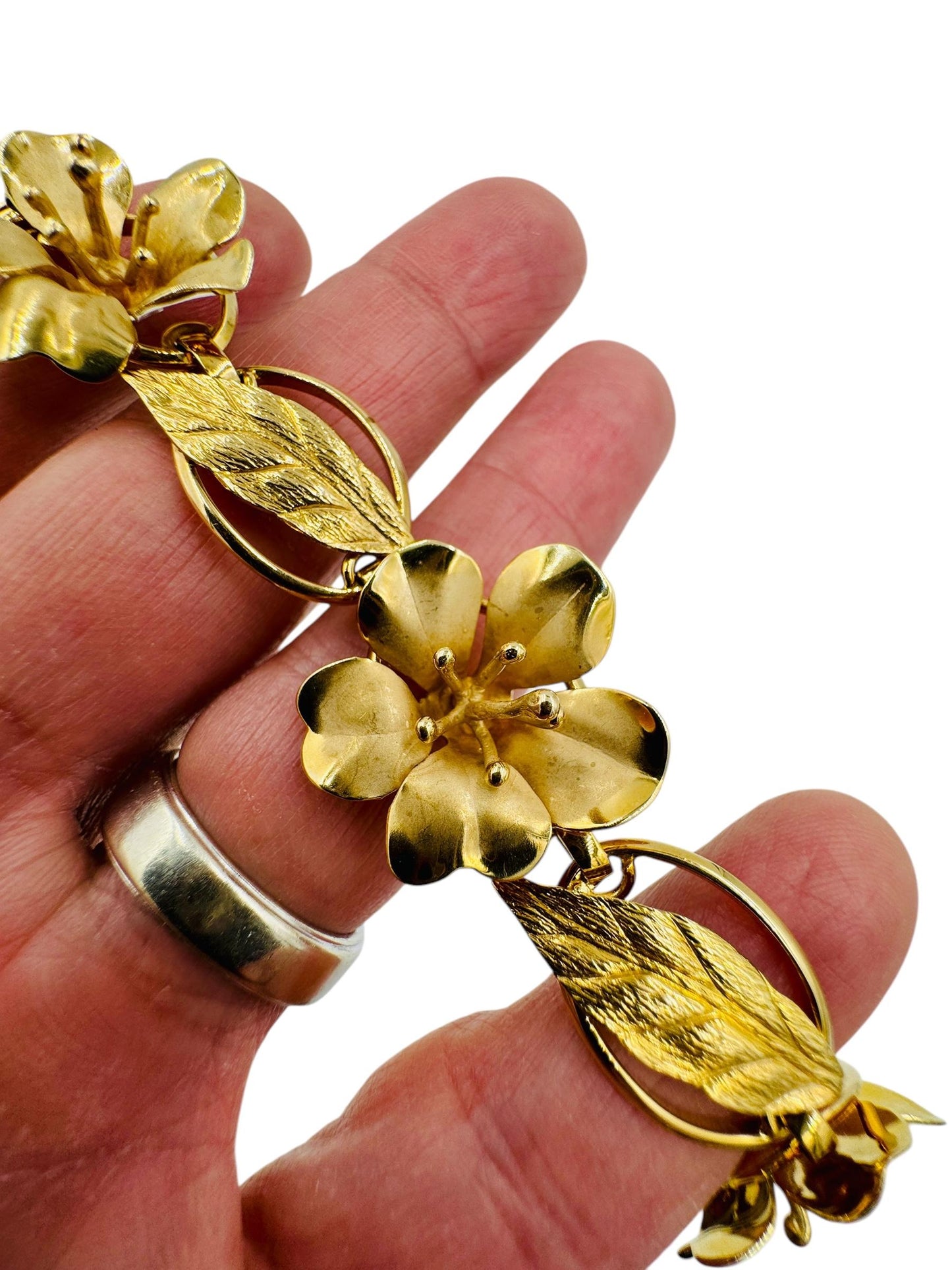 Estate 1950's 14k Gold Flower Leaf Bracelet