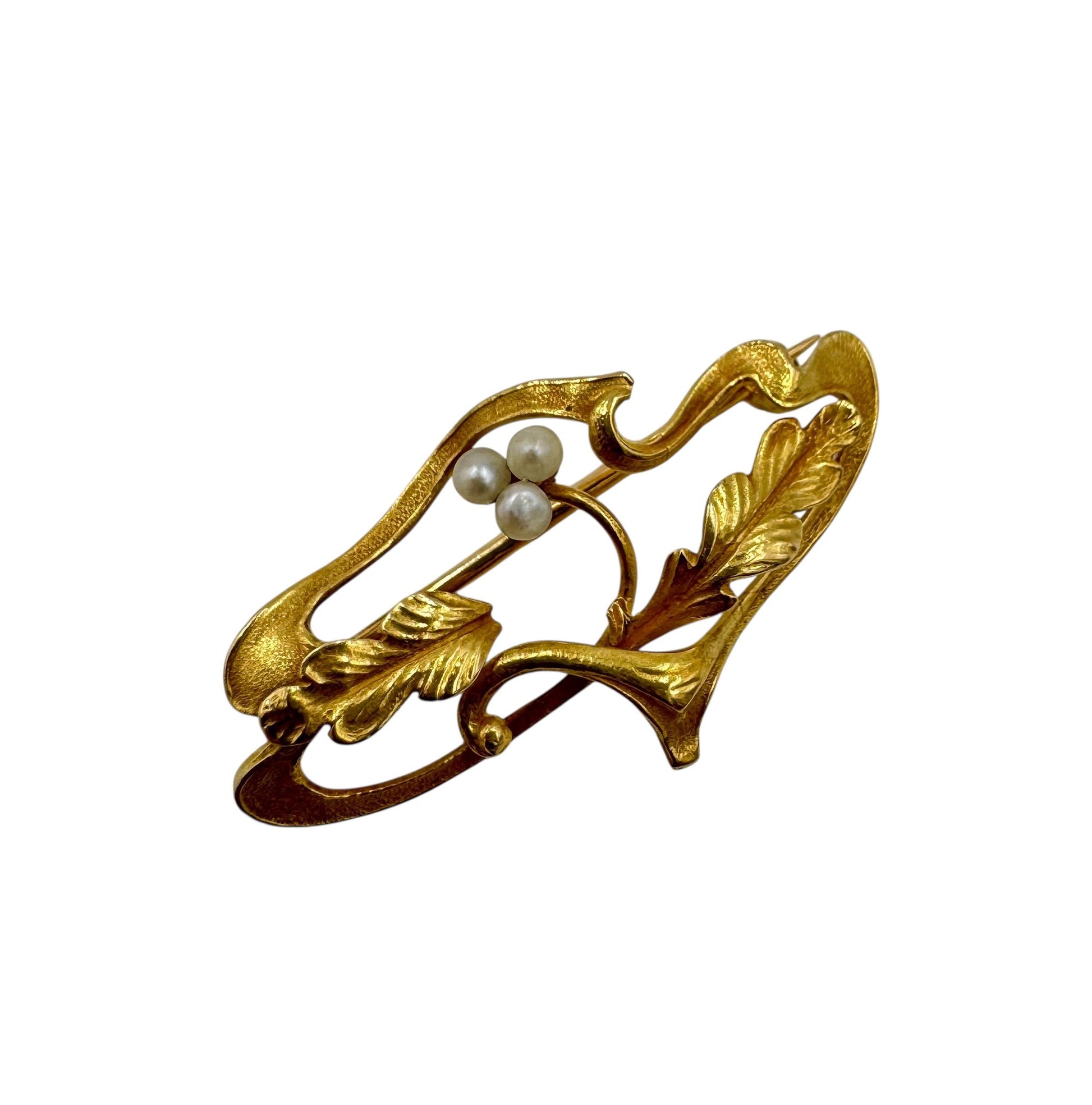 Art Nouveau 14k gold Signed Pearl Brooch Pin