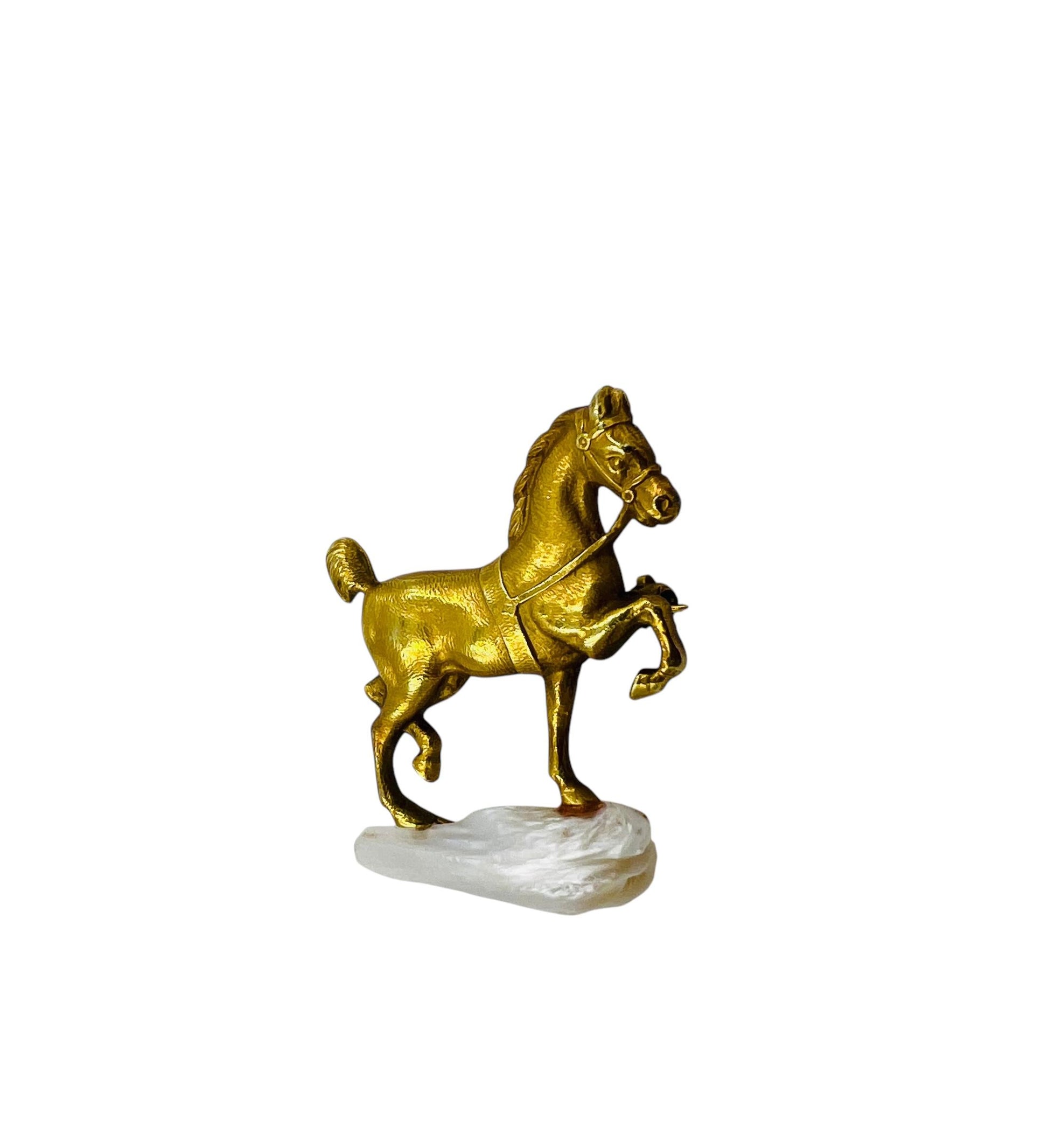 Art Nouveau Yellow Gold Horse On A Pearl Rock Brooch Circa 1900