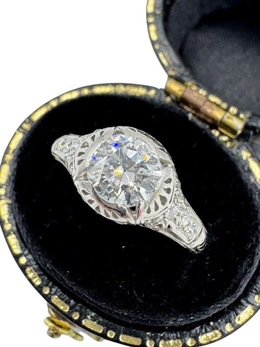 Edwardian Platinum Old European Diamond Engagement Ring