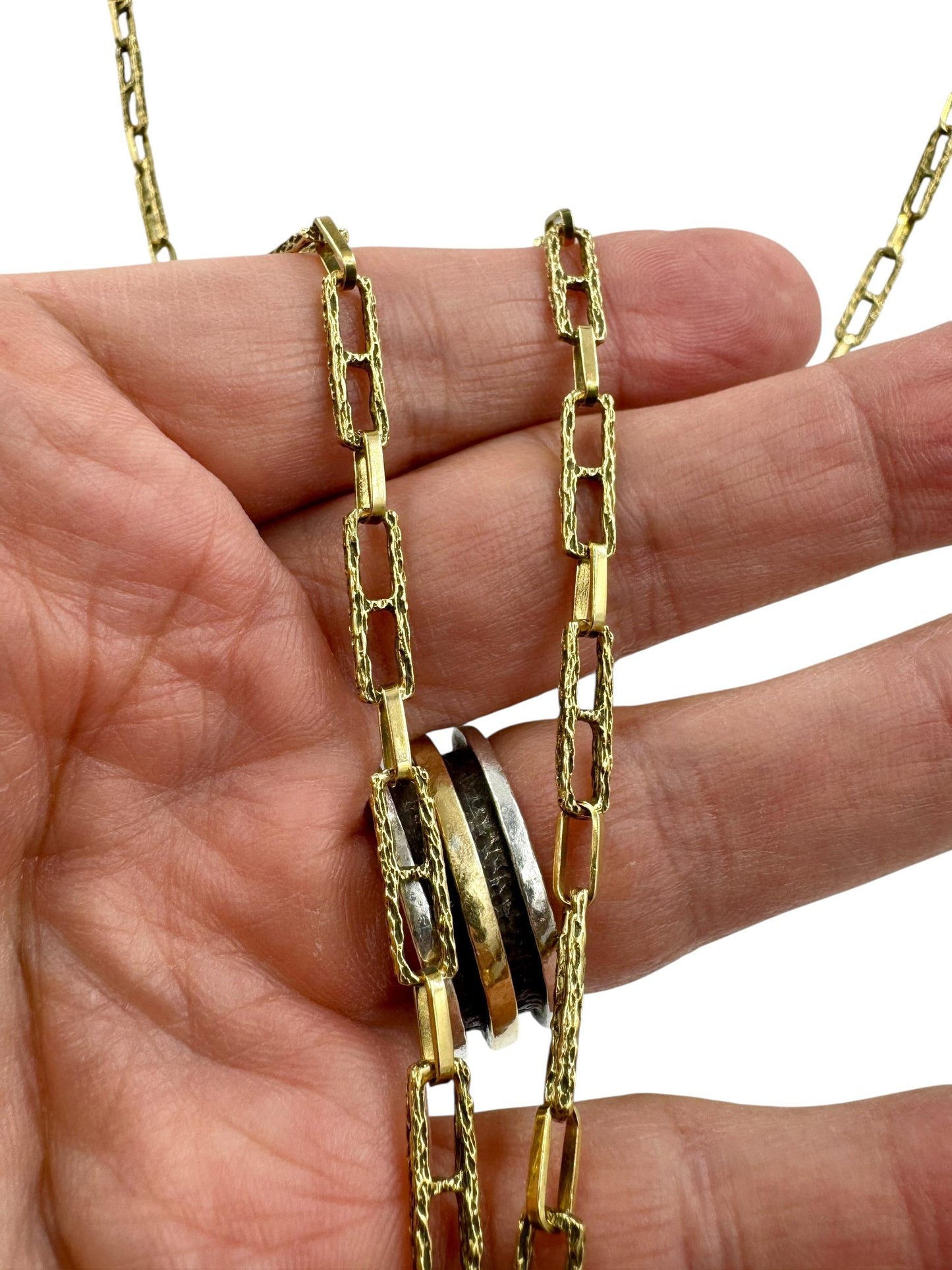 Vintage 18k Gold Italian Textured fancy Link Chain Necklace 30"