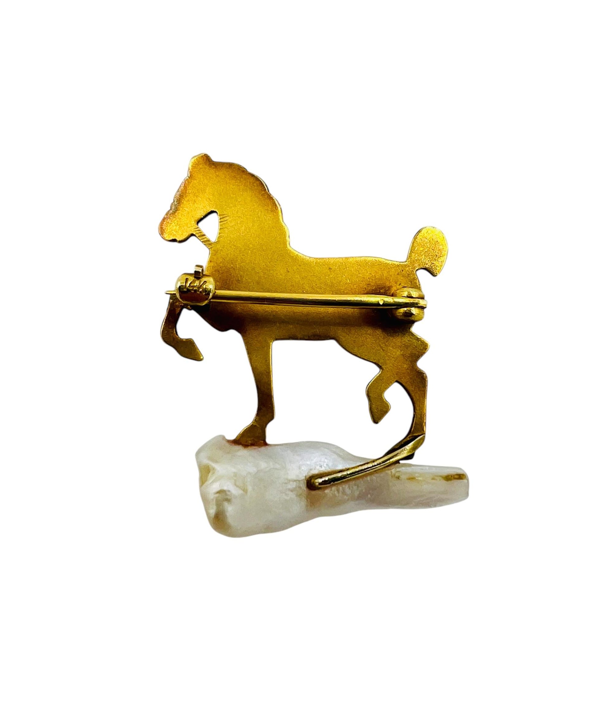 Art Nouveau Yellow Gold Horse On A Pearl Rock Brooch Circa 1900