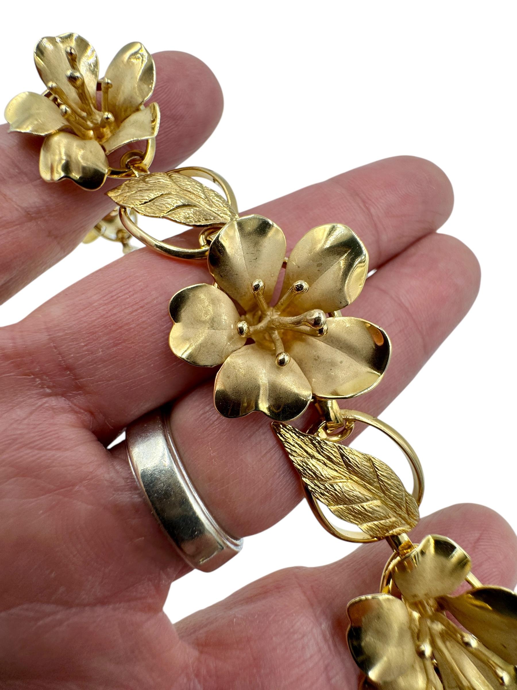 Estate 1950's 14k Gold Flower Leaf Bracelet