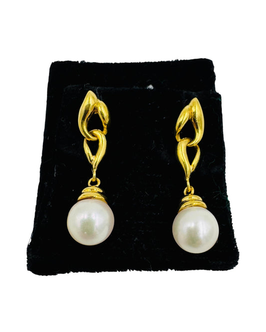 Vintage 18k Yellow Gold Pearl Drop Earrings