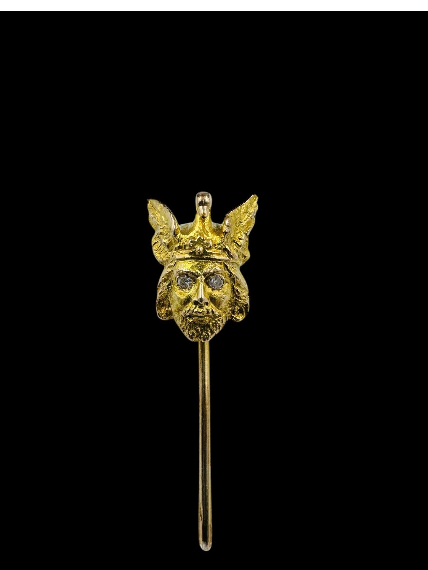 Mythological 12k Yellow Gold Man Swan Stick Pin Diamond Eyes