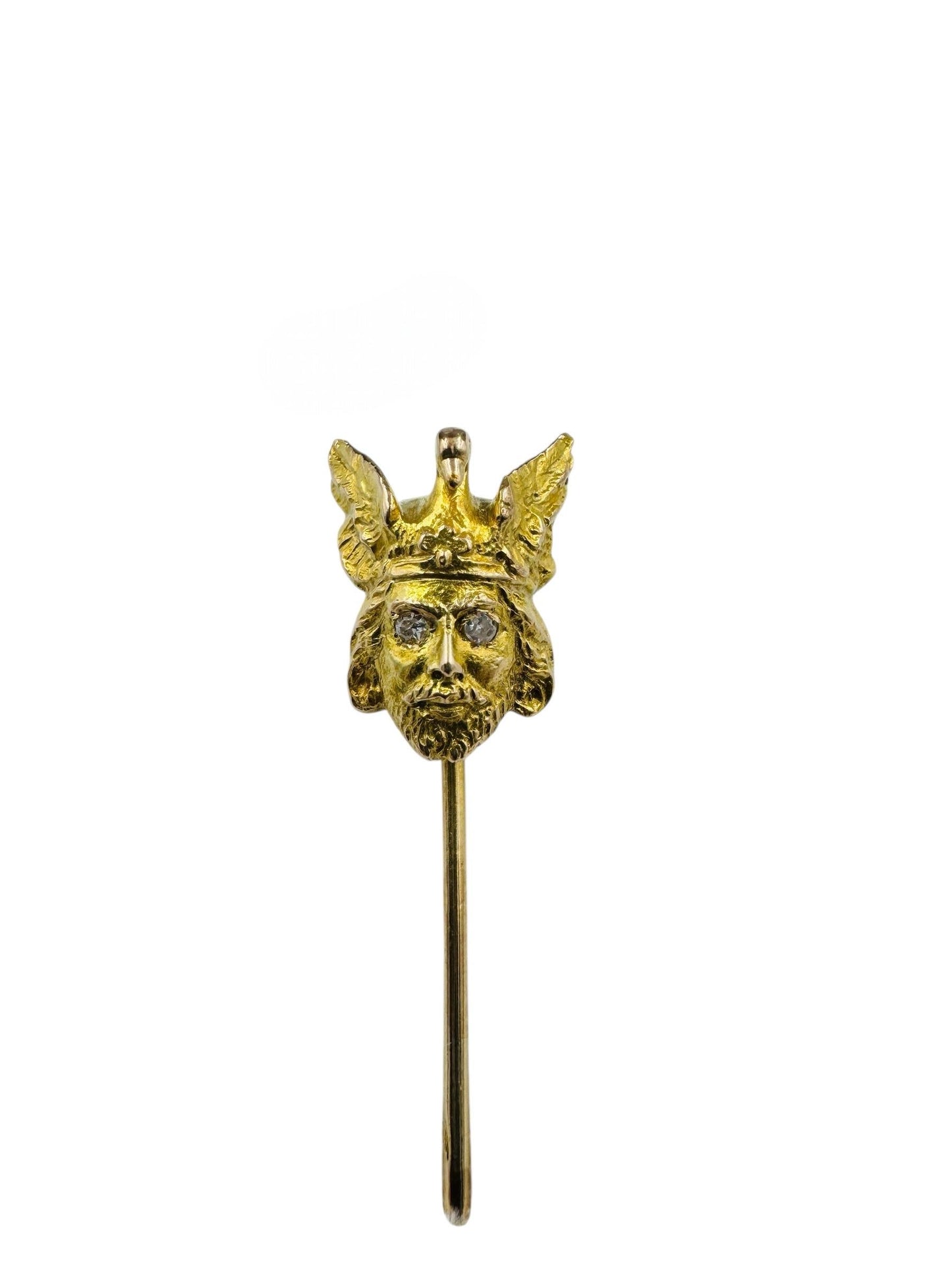 Mythological 12k Yellow Gold Man Swan Stick Pin Diamond Eyes