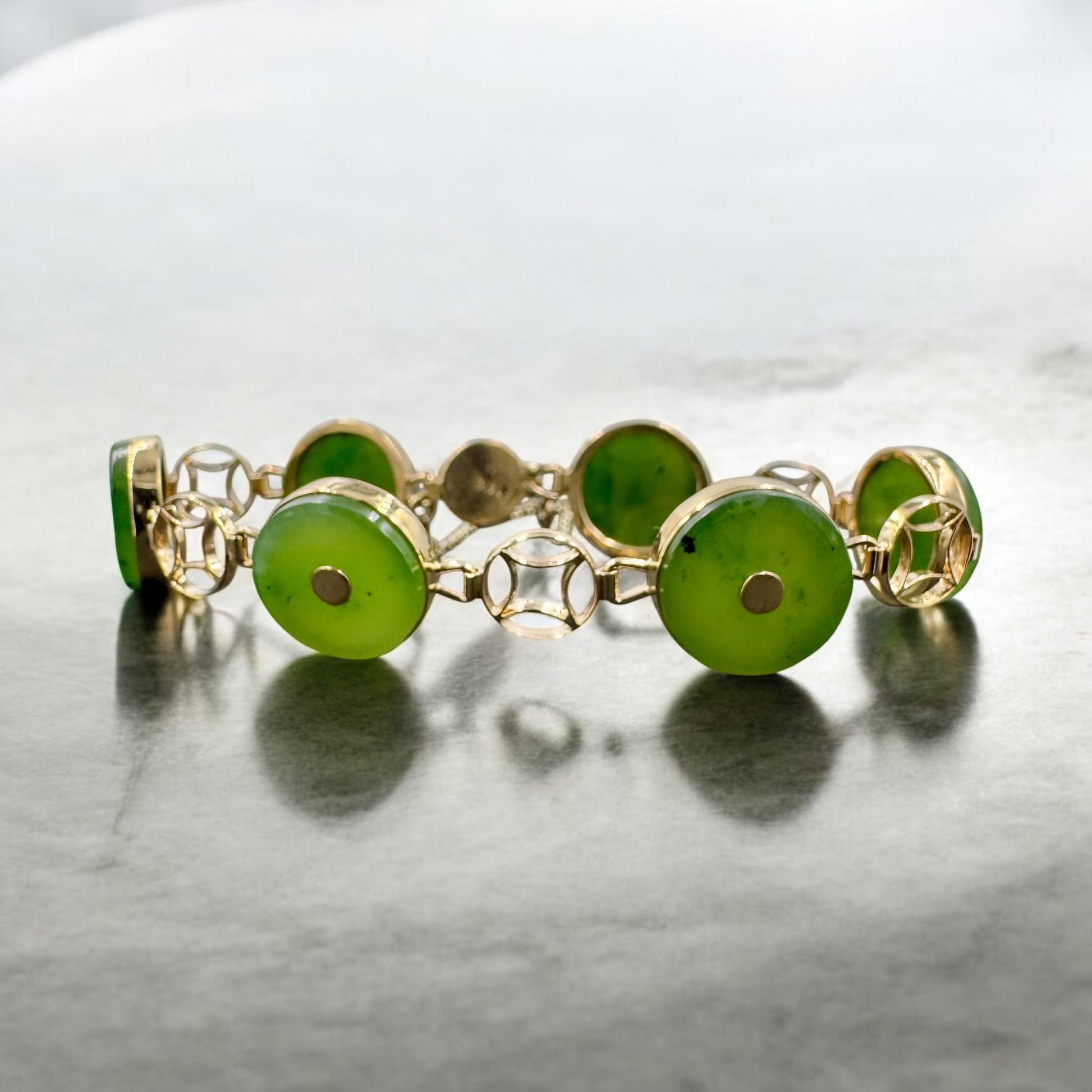 Vintage 14k Yellow Gold Nephrite Link Bracelet