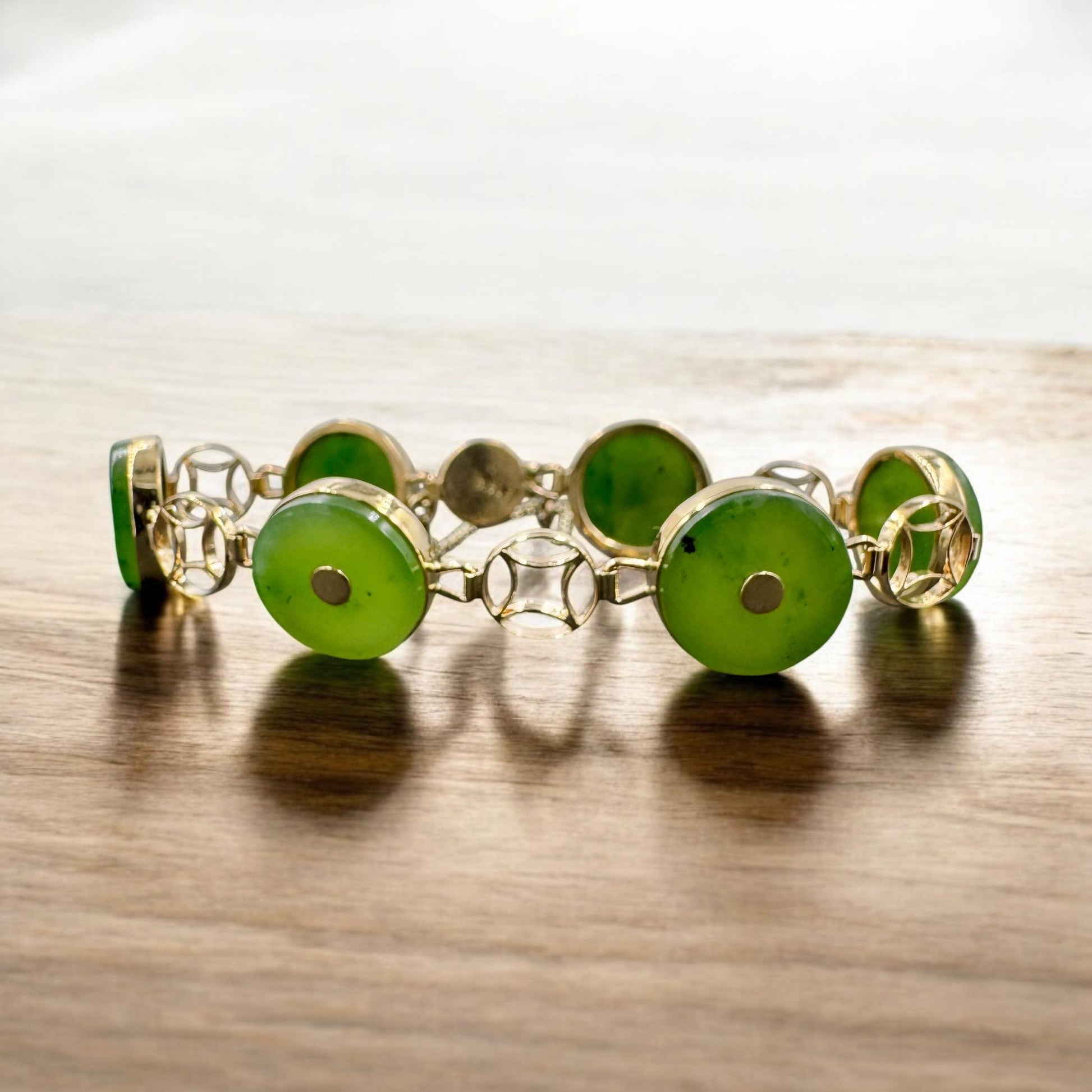 Vintage 14k Yellow Gold Nephrite Link Bracelet