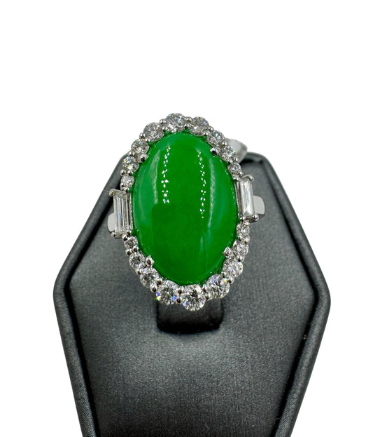 GIA Jade Diamond Halo 18k White Gold Cocktail Ring