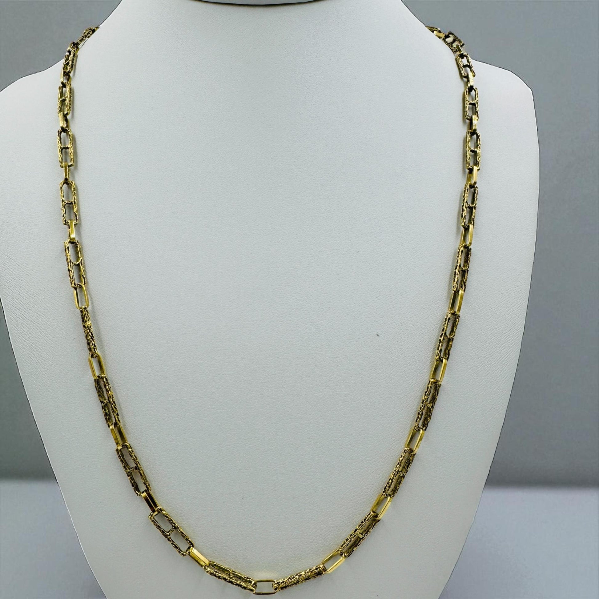 Vintage 18k Gold Italian Textured fancy Link Chain Necklace 30"