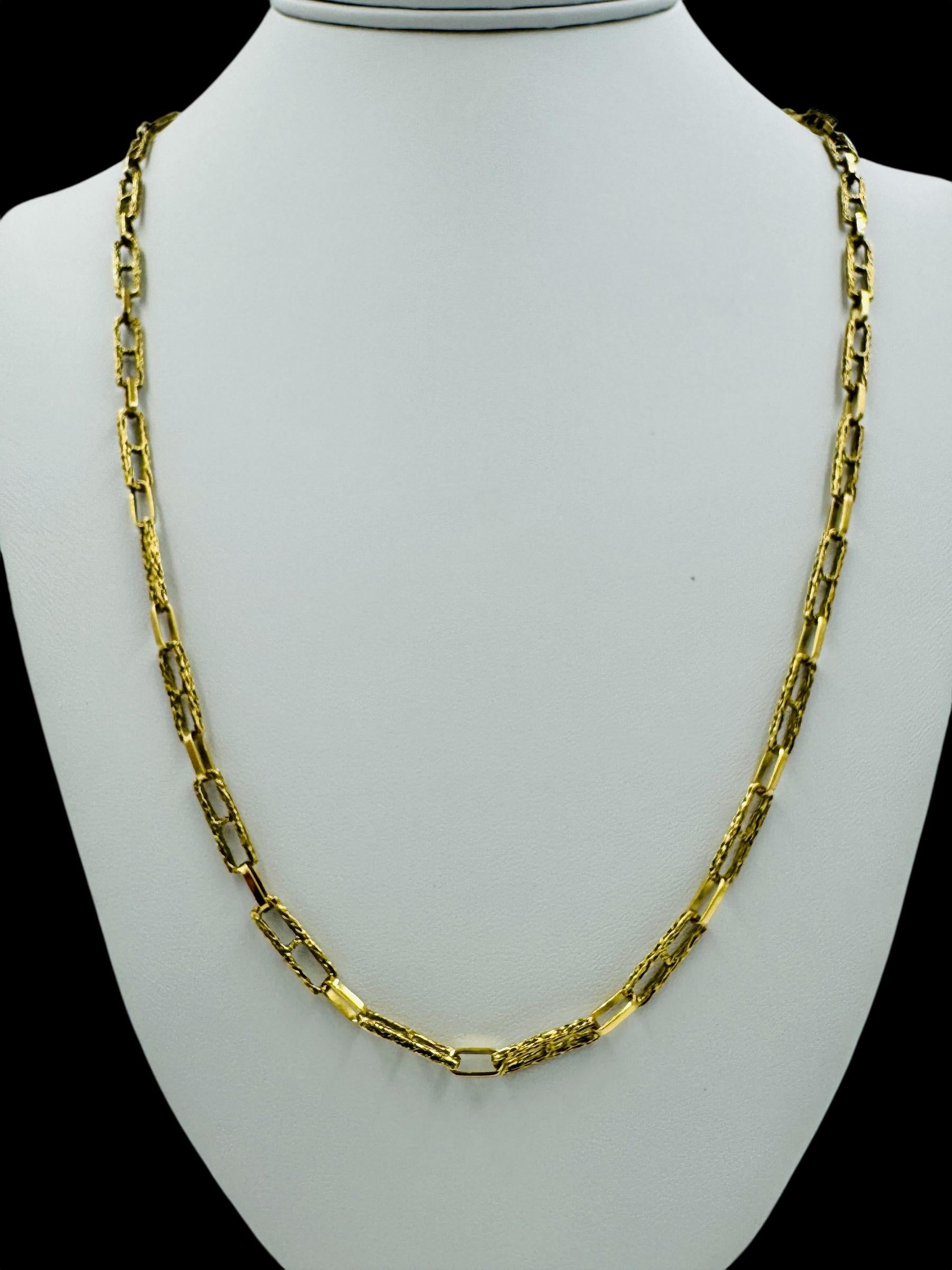 Vintage 18k Gold Italian Textured fancy Link Chain Necklace 30"