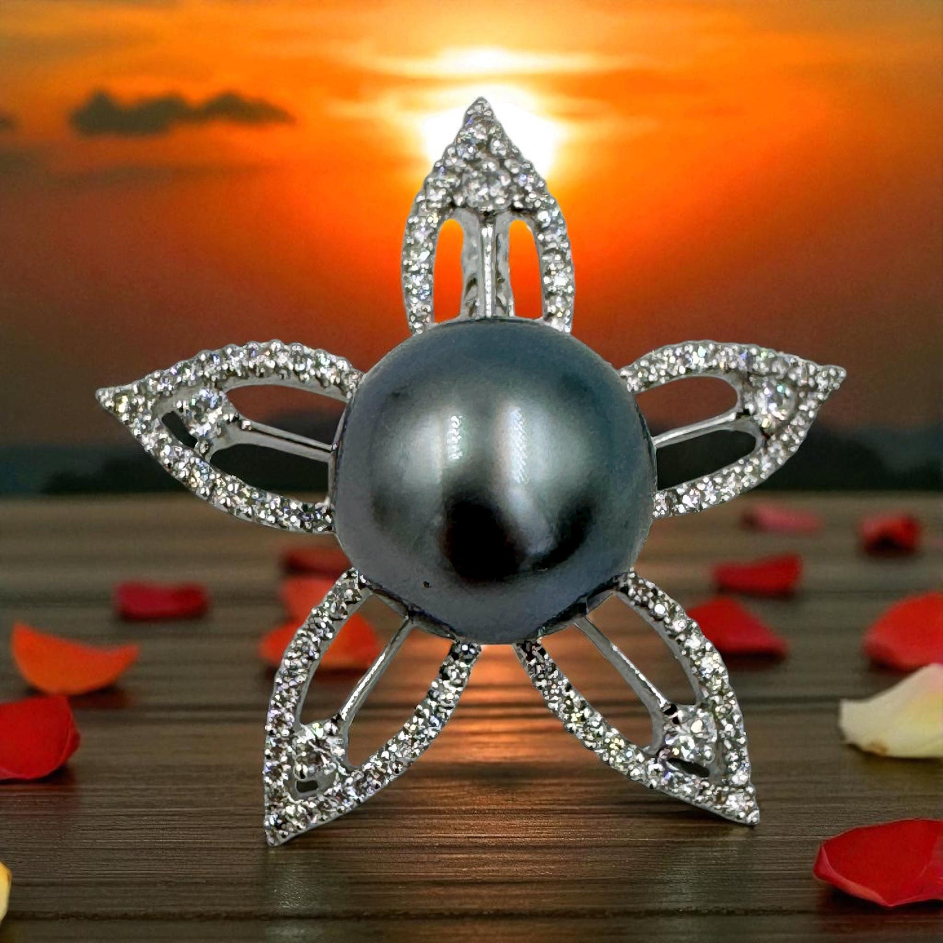 14mm Tahitian Pearl Diamond Flower Pendant Enhancer