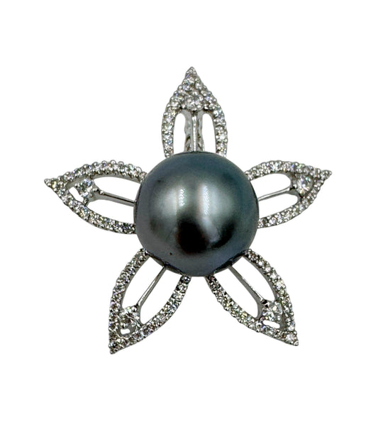 14mm Tahitian Pearl Diamond Flower Pendant Enhancer