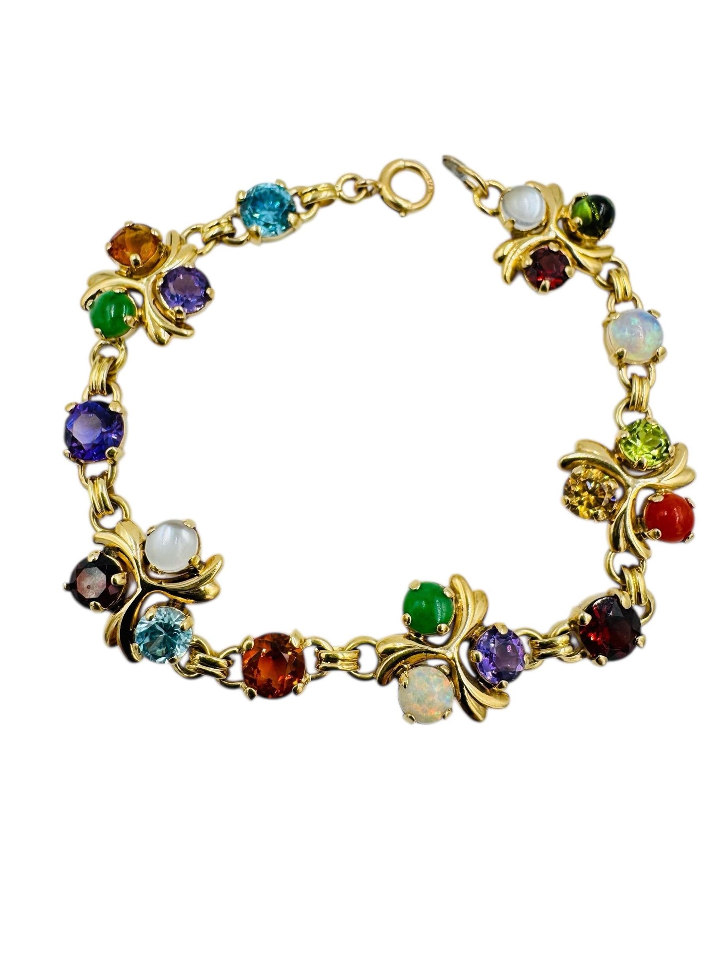 1950's 14k gold Multi Gemstone Bracelet 7 1/4"