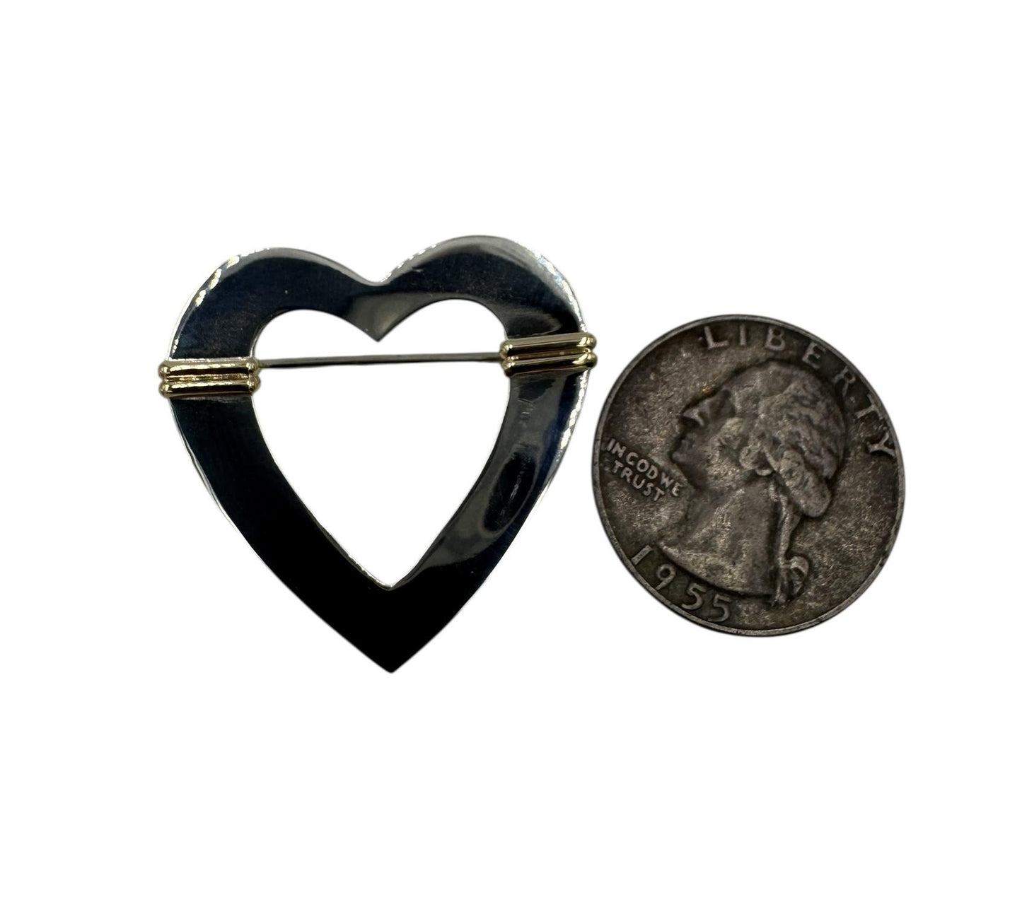 Tiffany 18k Gold on Sterling Silver Open Heart Brooch Pin