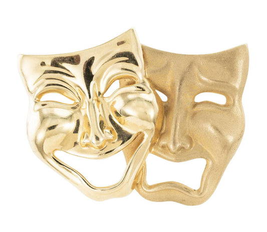 Vintage Comedy Tragedy Masks 14k Yellow Gold Brooch