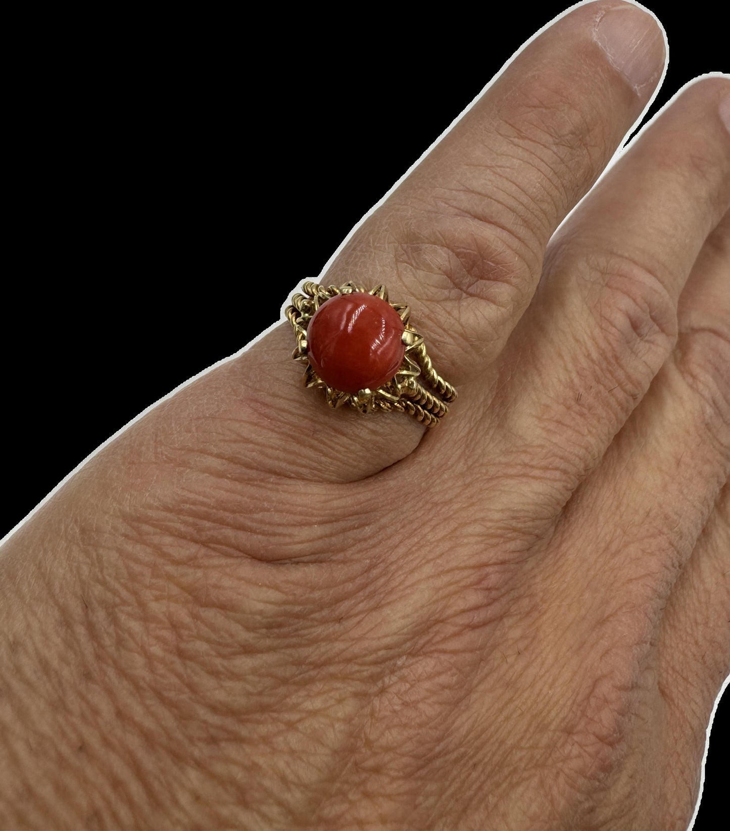 Estate Corletto 18k Yellow Gold Coral Twisted Rope Ring