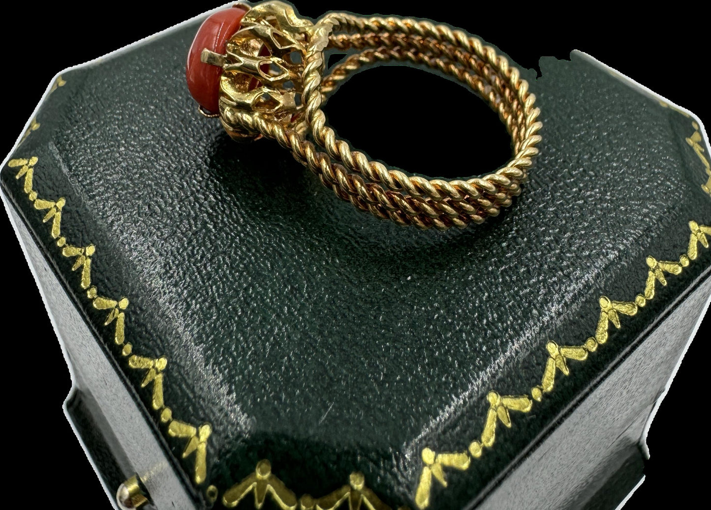 Estate Corletto 18k Yellow Gold Coral Twisted Rope Ring