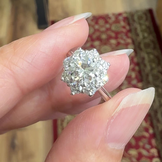 Vintage Diamond Halo Engagement Ring 18k White Gold