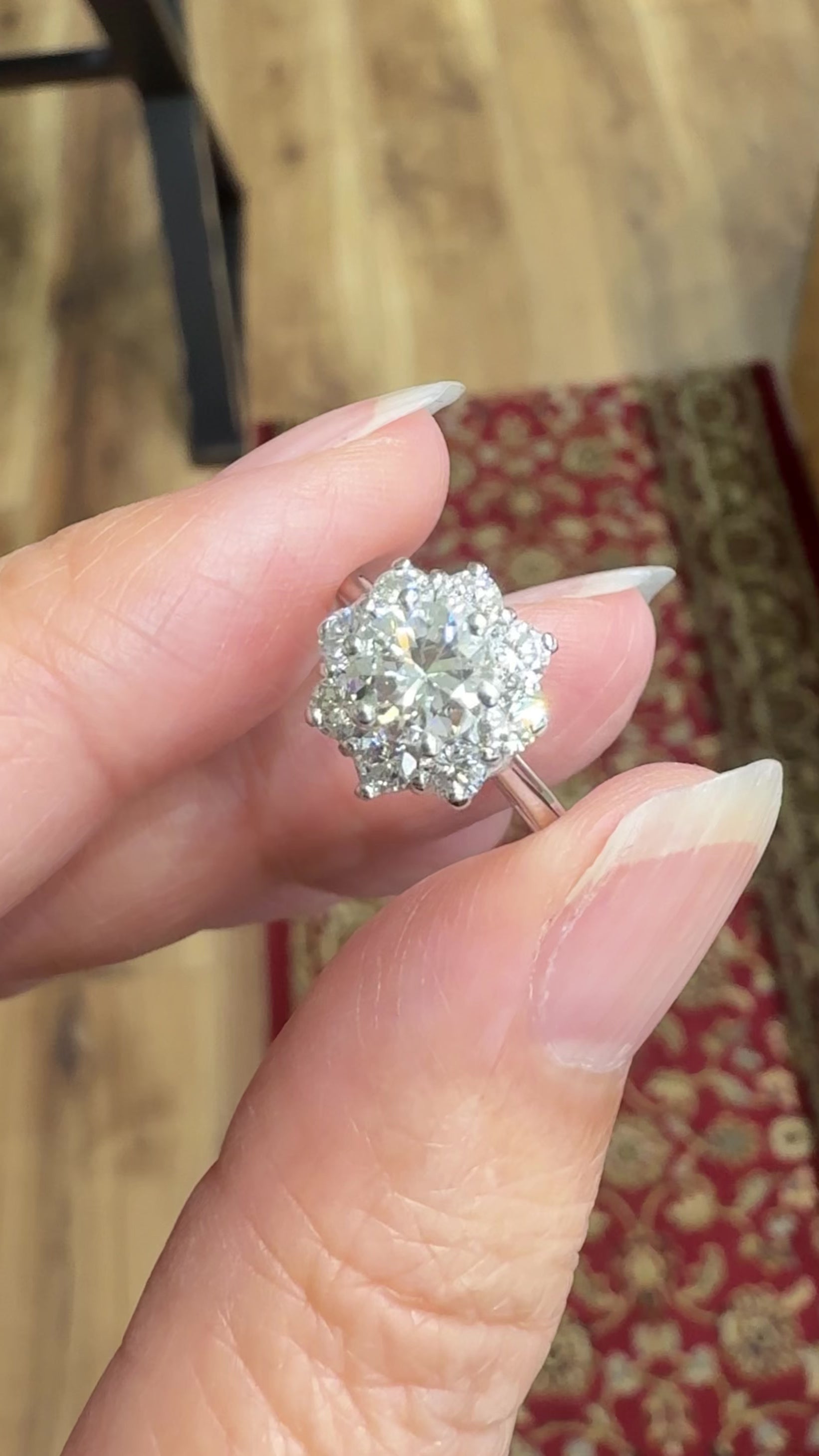 Vintage Diamond Halo Engagement Ring 18k White Gold