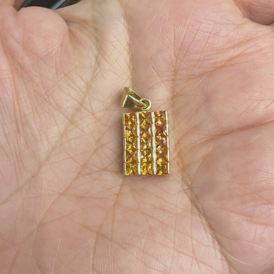 Princess Cut Orange Sapphire Pendant Necklace 18k Yellow Gold