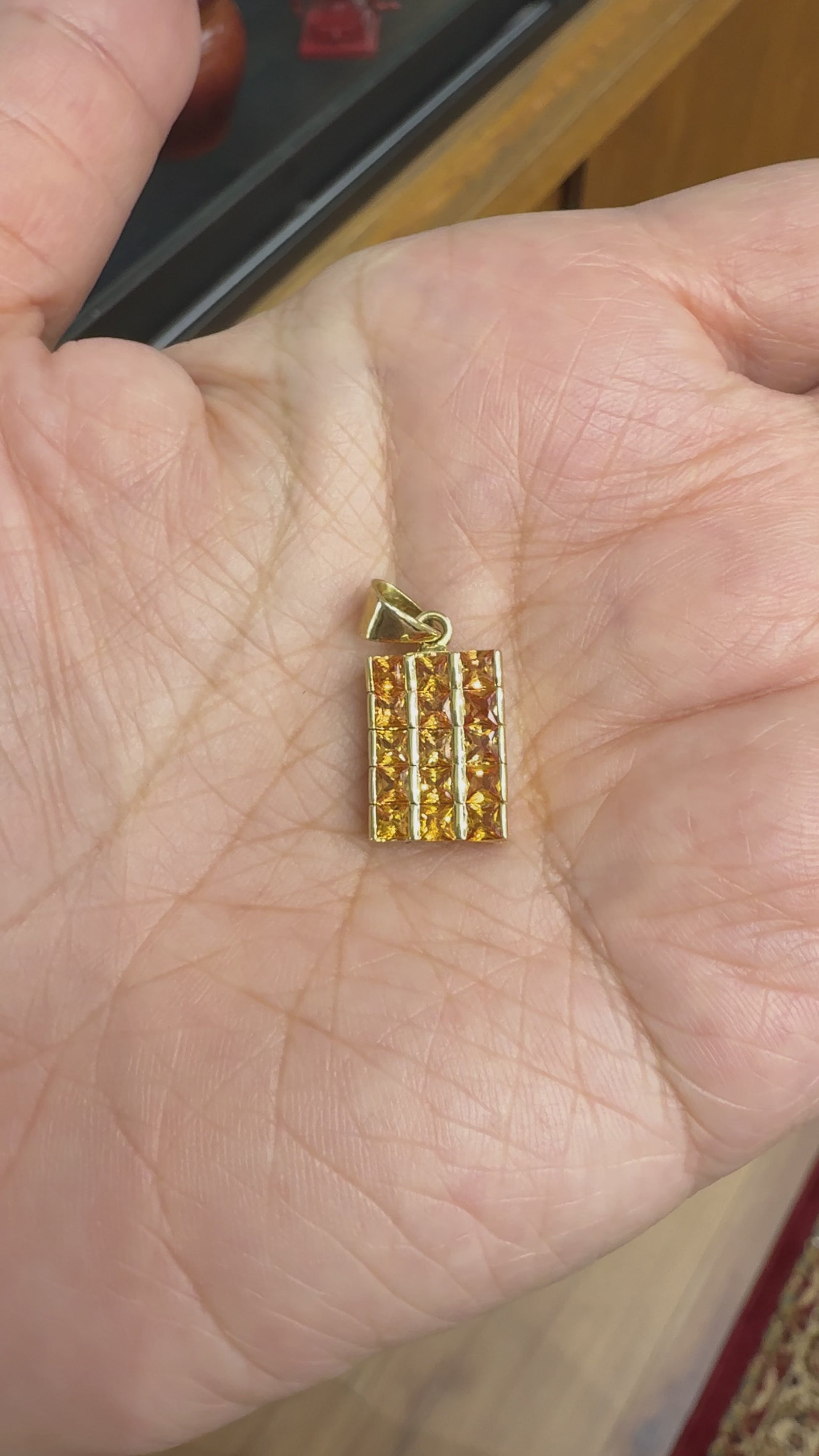 Princess Cut Orange Sapphire Pendant Necklace 18k Yellow Gold