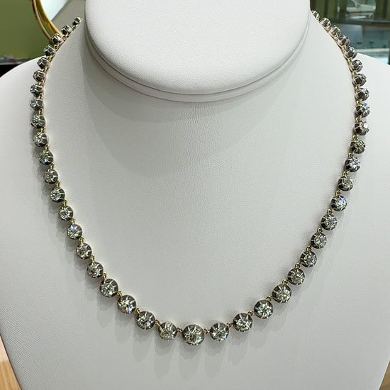 Vintage Collet Set Old Mine Cut Diamond Rivière Necklace