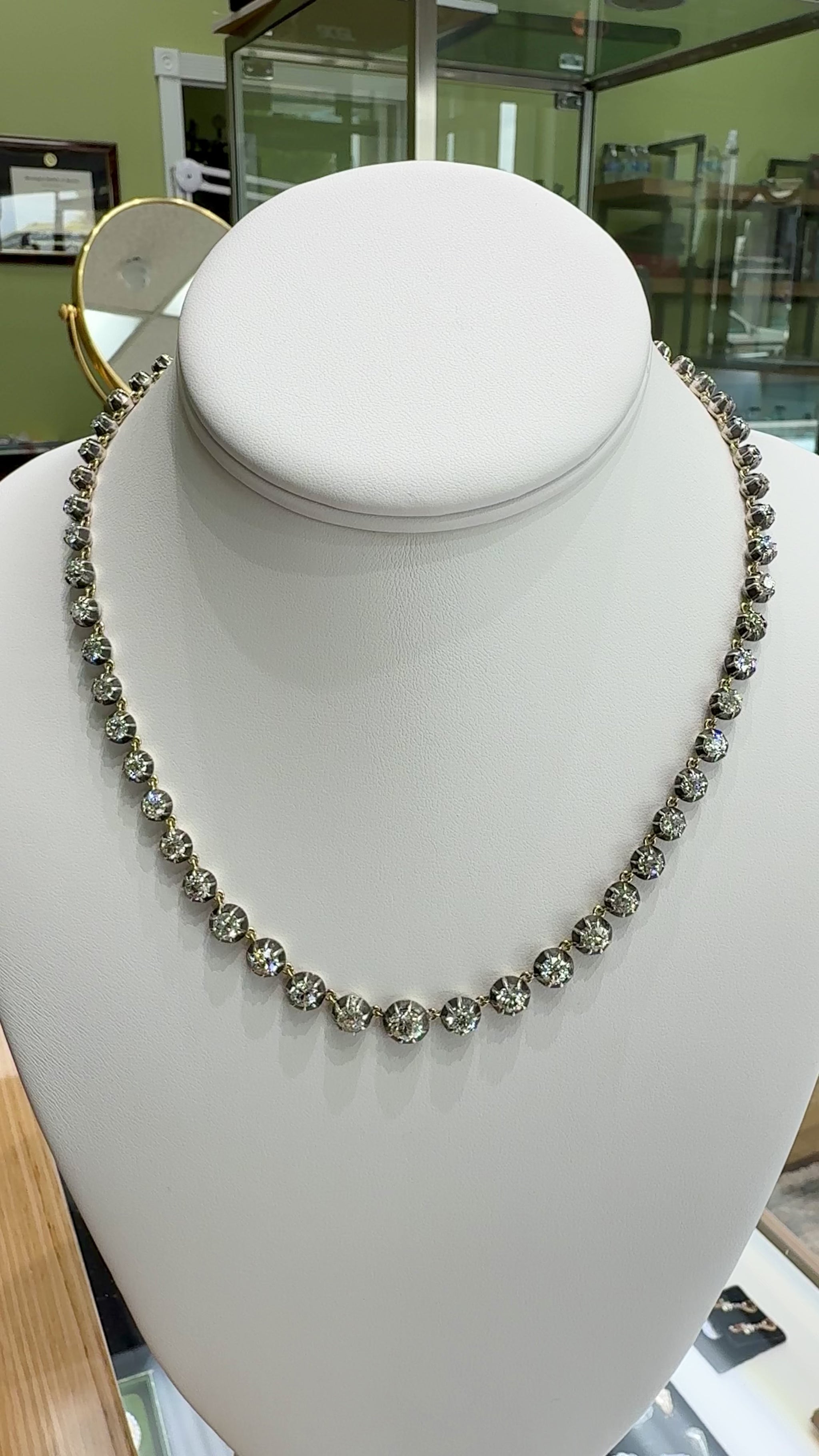 Vintage Collet Set Old Mine Cut Diamond Rivière Necklace