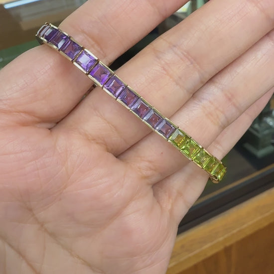 Vintage 1990's Rainbow Gemstone Tennis Bracelet 14k Yellow Gold