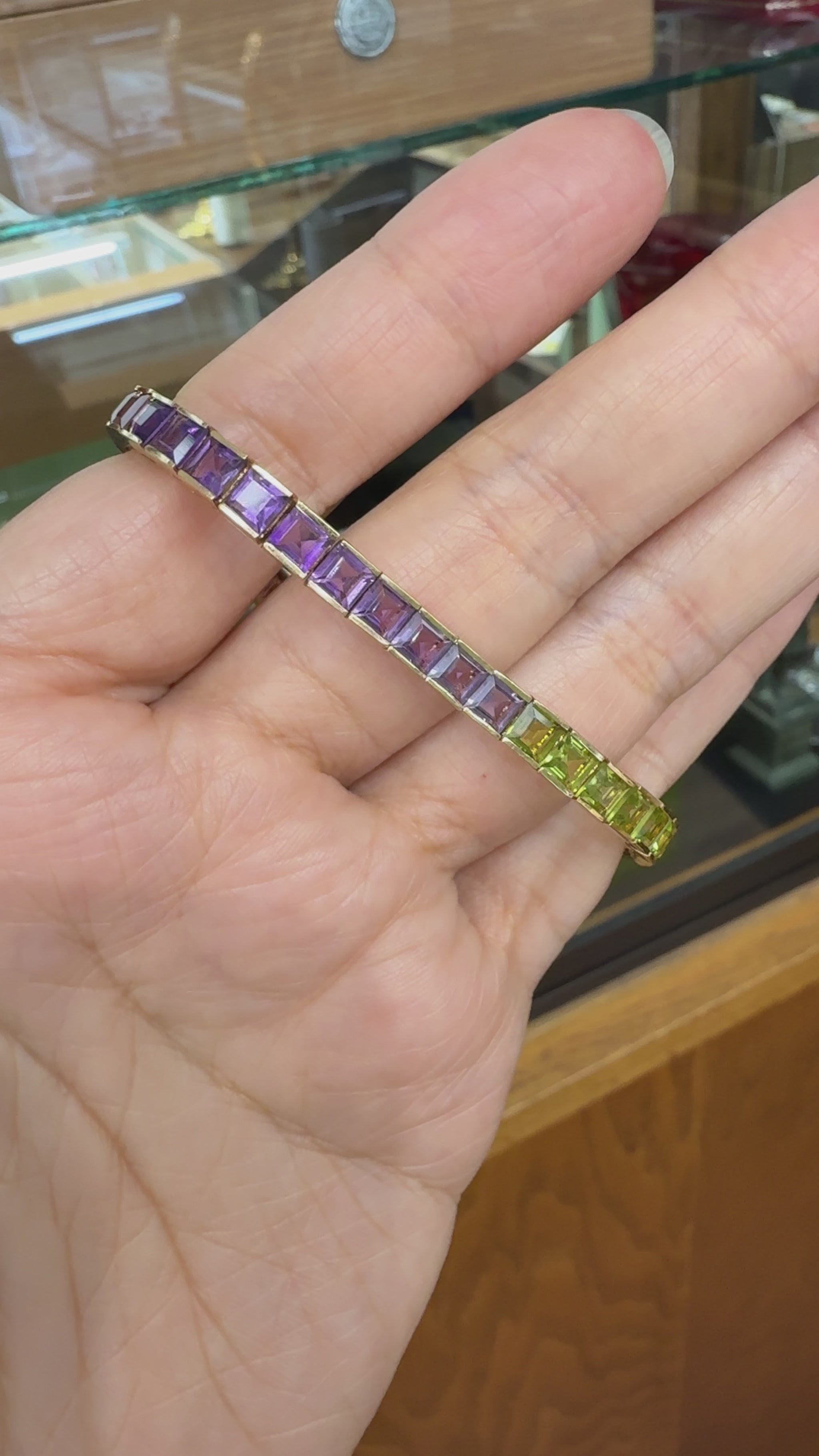 Vintage 1990's Rainbow Gemstone Tennis Bracelet 14k Yellow Gold