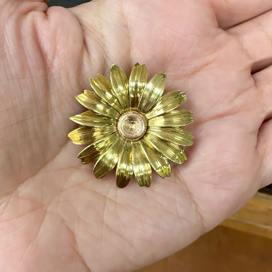 1950's Retro Daisy Brooch Pin and Pendant Combo 14k Yellow Gold