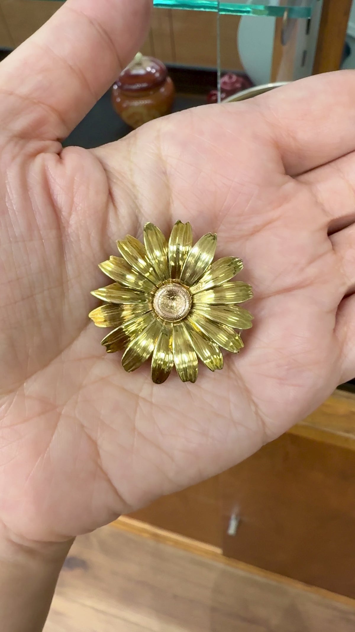 1950's Retro Daisy Brooch Pin and Pendant Combo 14k Yellow Gold