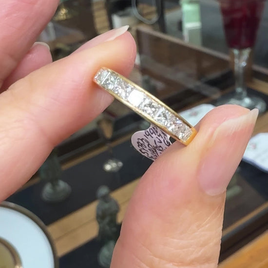 1990's Princess Cut Diamond Band Ring 18k Yellow Gold
