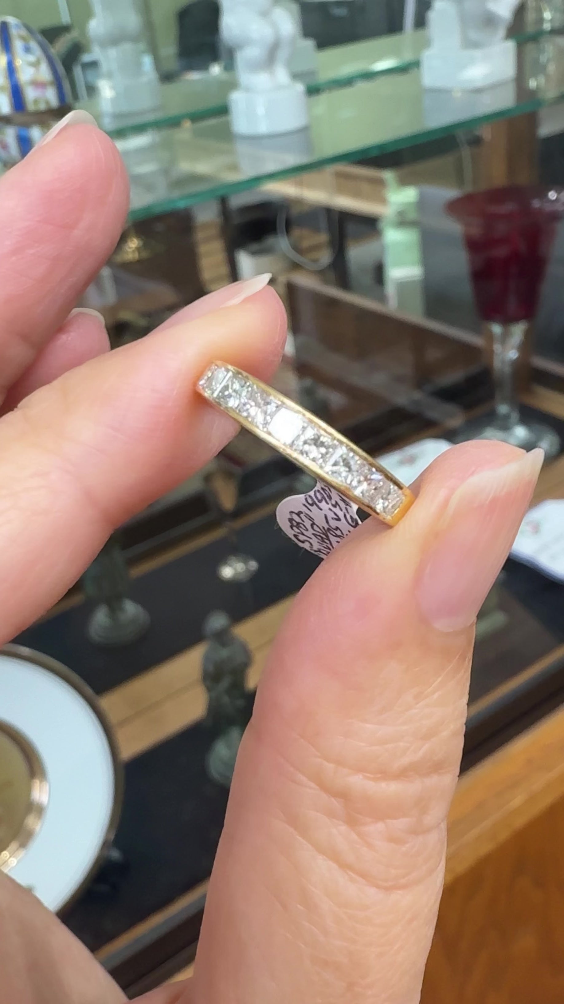 1990's Princess Cut Diamond Band Ring 18k Yellow Gold
