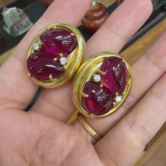 1980's Andrew Clunn Tourmaline and Diamond Statement Earrings 18k Yellow Gold