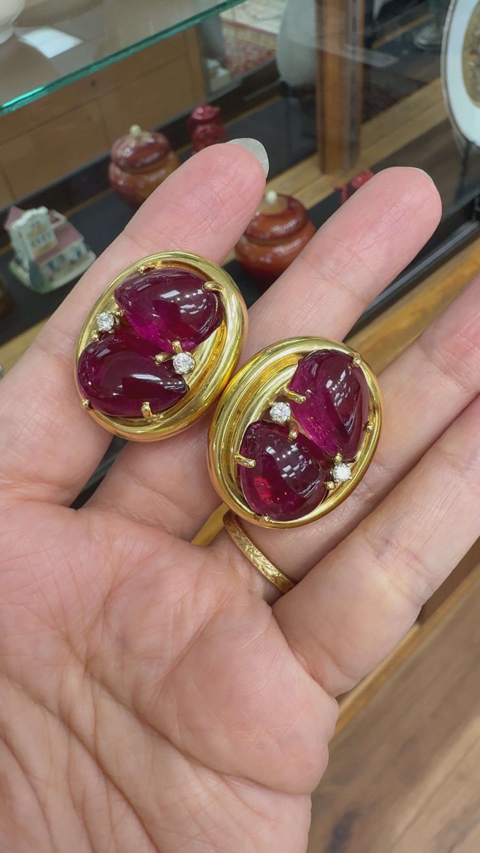 1980's Andrew Clunn Tourmaline and Diamond Statement Earrings 18k Yellow Gold