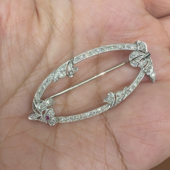 Vintage 1930's Art Deco Diamond Brooch Platinum/18k