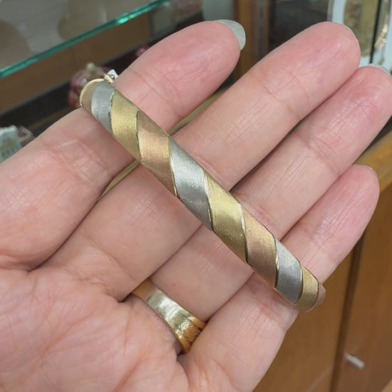 Tri-Color Gold Bangle Bracelet 14k Gold