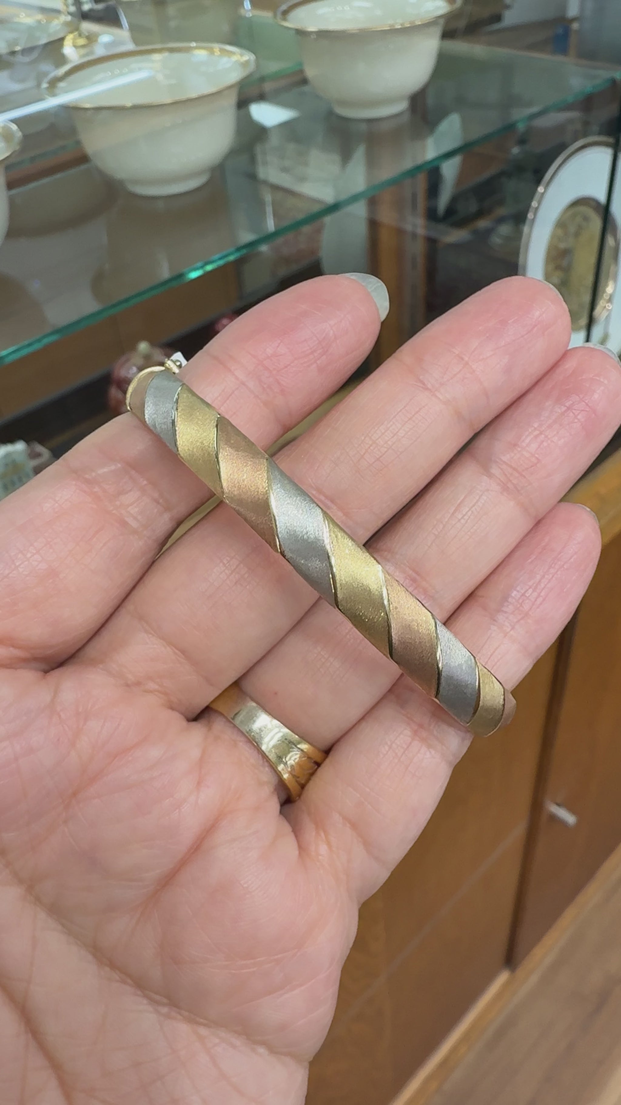 Tri-Color Gold Bangle Bracelet 14k Gold