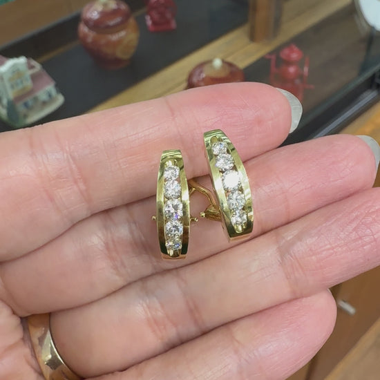 Diamond Half Hoop Earrings Omega Backs 18k yellow Gold