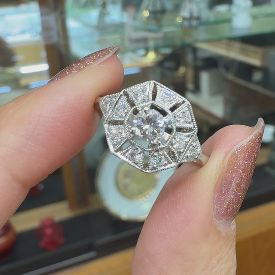 Estate Diamond Octagon Ring Platinum
