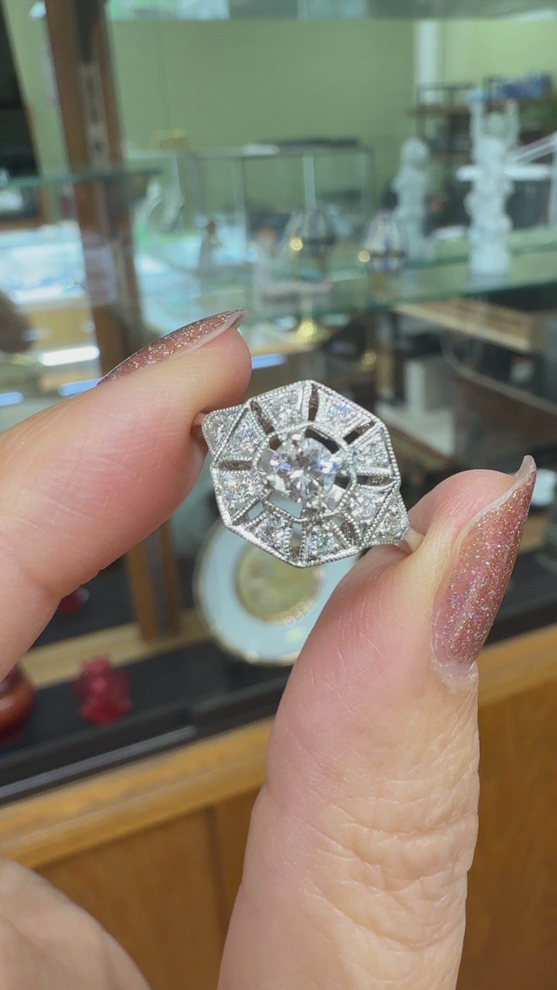 Estate Diamond Octagon Ring Platinum