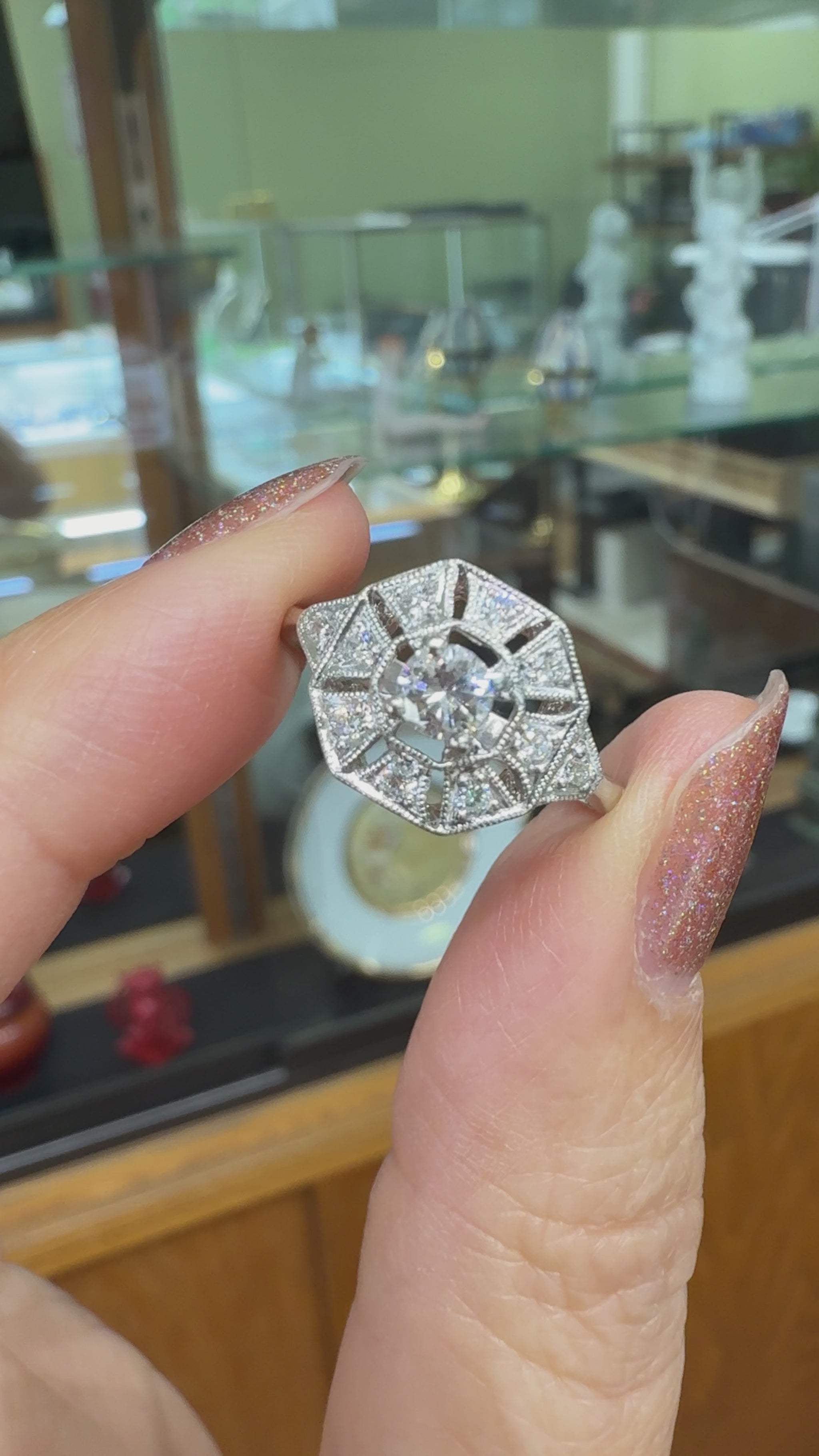 Estate Diamond Octagon Ring Platinum