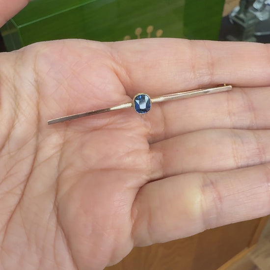 Victorian Old Cut No Heat Sapphire Bar Brooch 9ct Gold