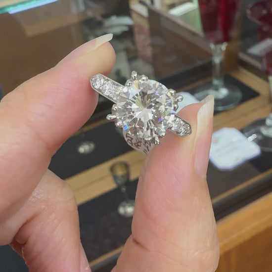 1950s GIA 2.42 Carat Diamond Platinum Engagement Ring